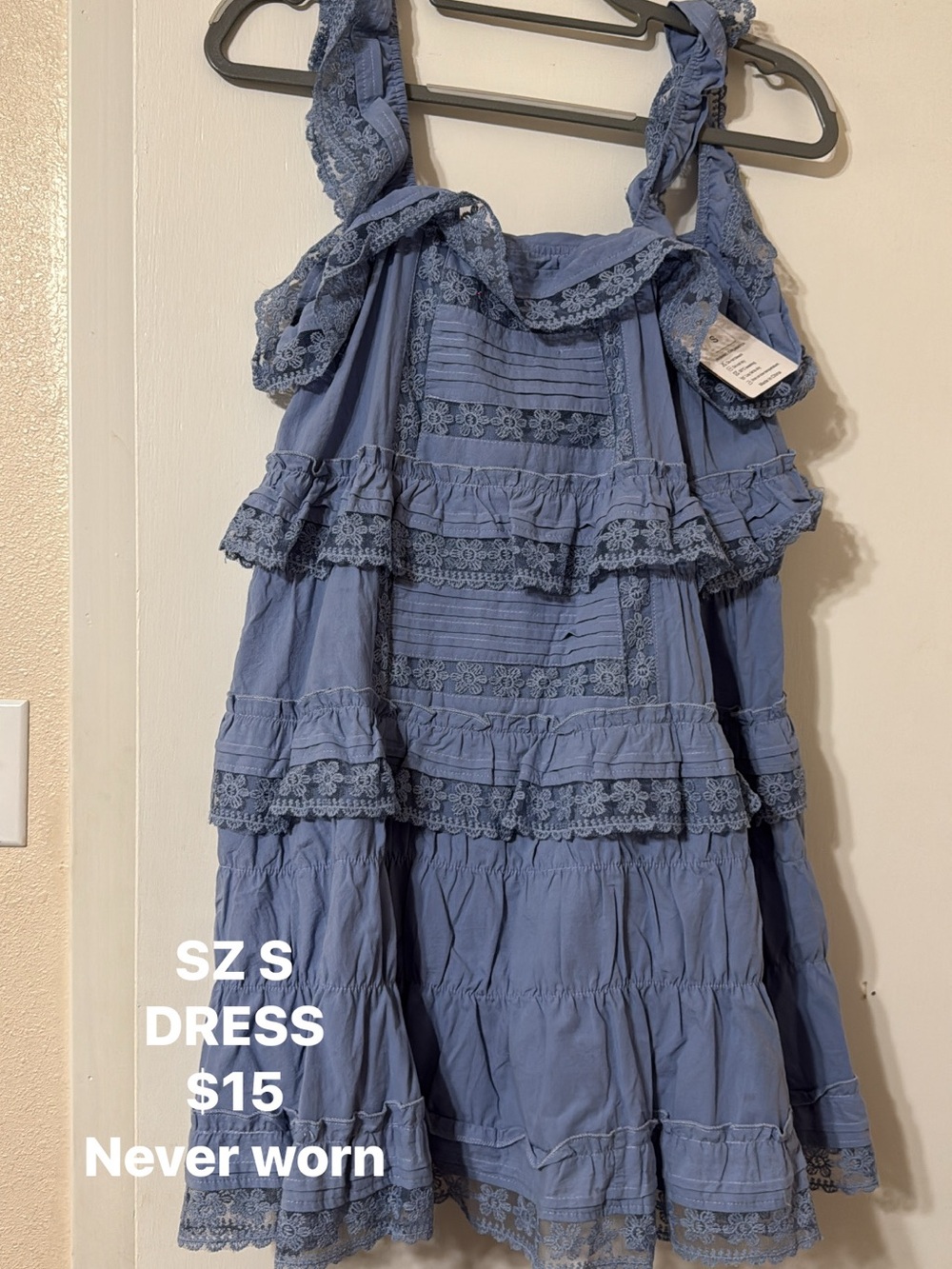 Blue Lace Ruffle Mini Dress | Size Small | NWT Cottagecore Boho